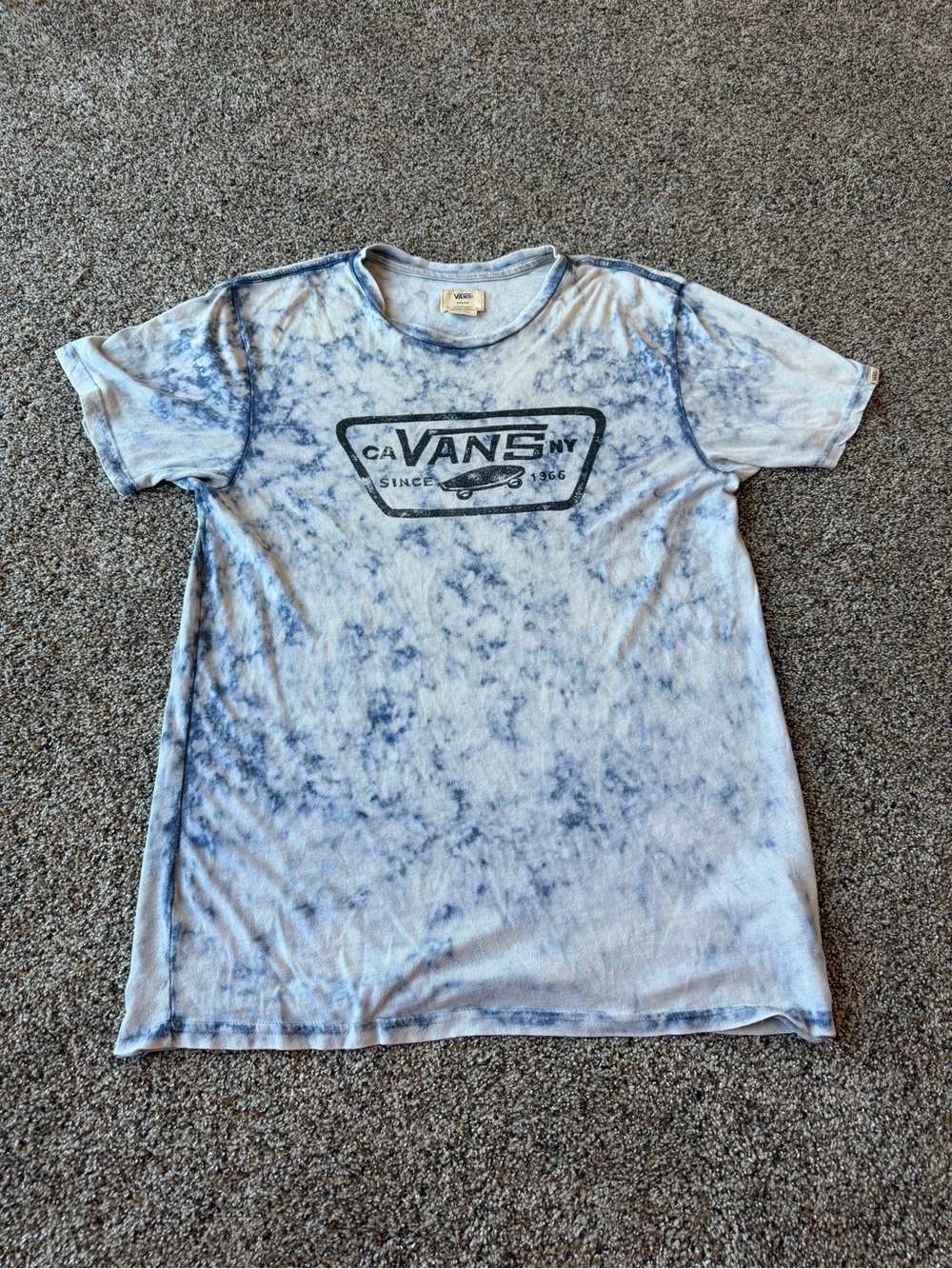 Vans Acid Wash Marble Dye Graphic Tee Blue White Skate Shirt Medium